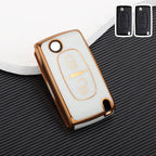 Étui pour clé de voiture Citroën Peugeot à bords dorés