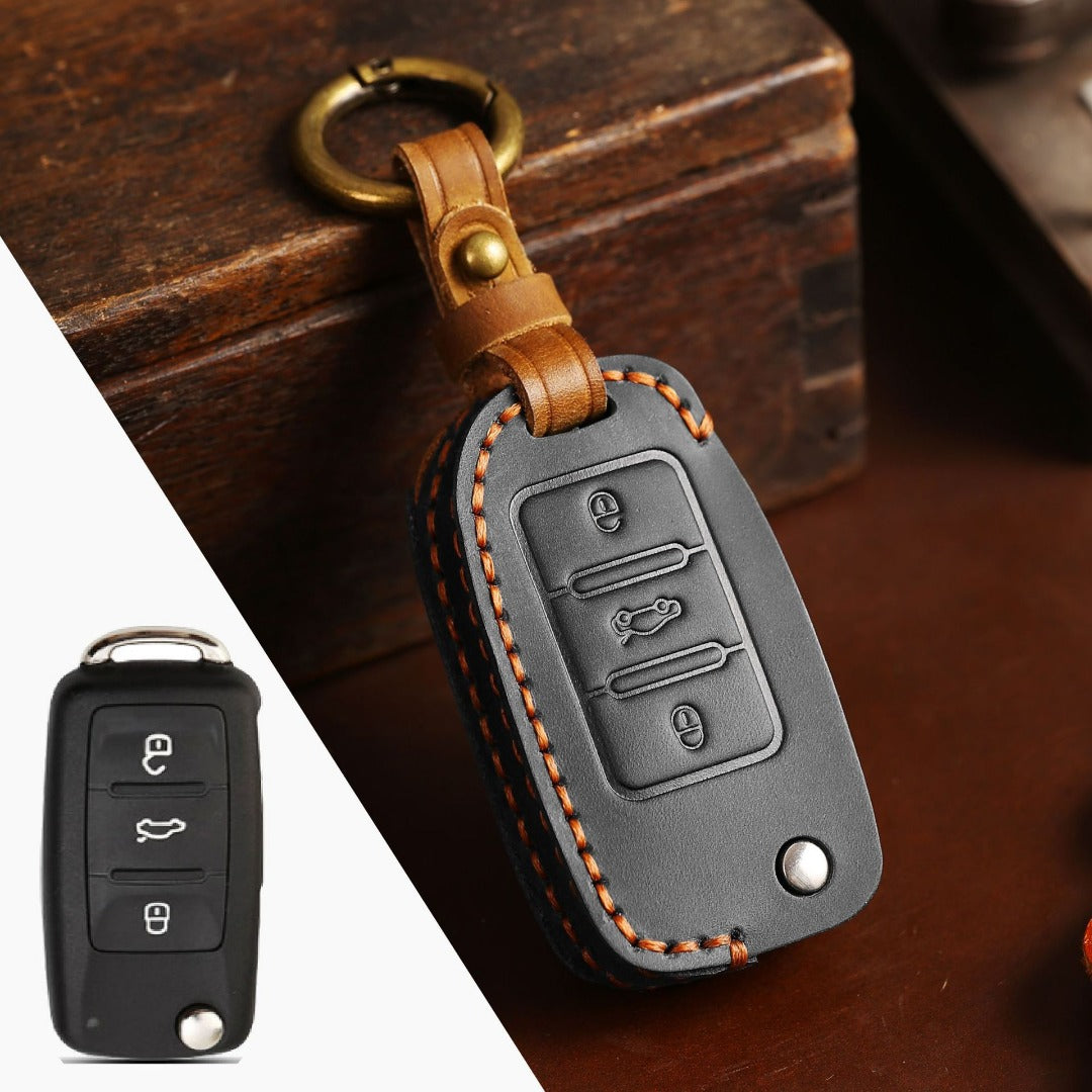 Volkswagen Magotan Lavida Folding Leather Car Key Cover 3 Button