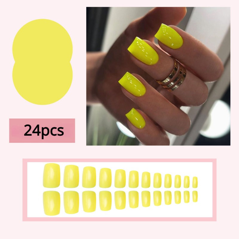 Carsine 24 Pcs Yellow Acrylic Fake Nails Press On