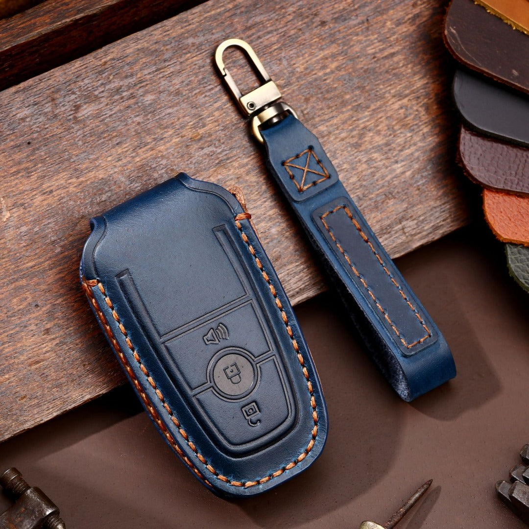 Ford Focus Explorer Kuga Sharp Aviator Lincoln Mondeo Edge F-150 Raptor Pickup Trucks Leather Car Key Cover 2,3,4,5 Button