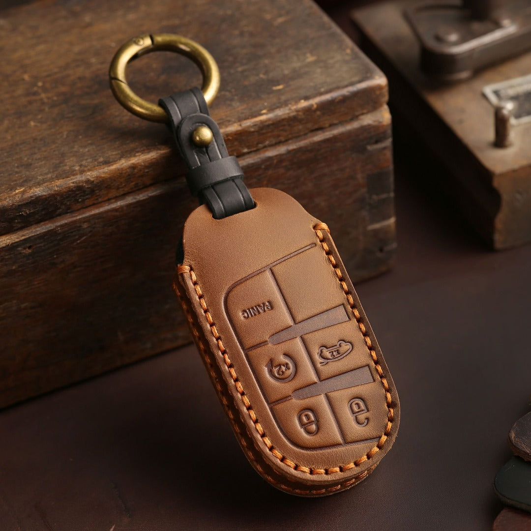 Jeep Cherokee Grand Commander Compass Leather Car Key Cover 5 Button