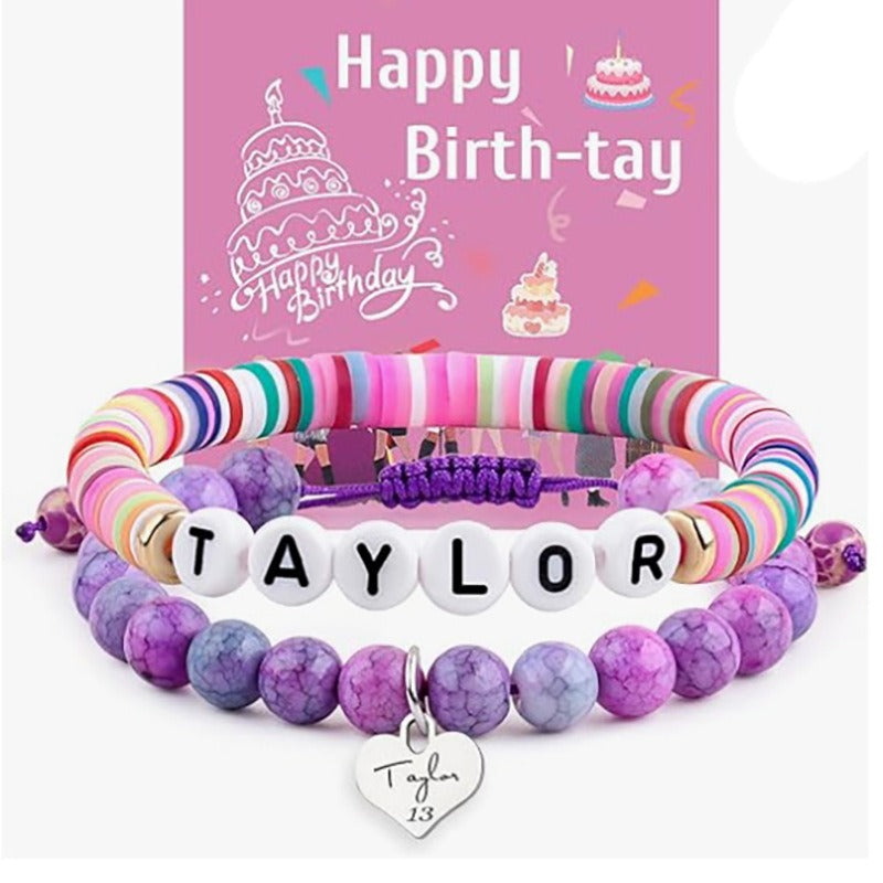 Carsine Taylor Birthday Gifts Bracelets Taylor Merch Taylor Bracelet and Birthday Card are the Best Birthday Gifts for Girls Women wife Daughter purple jade