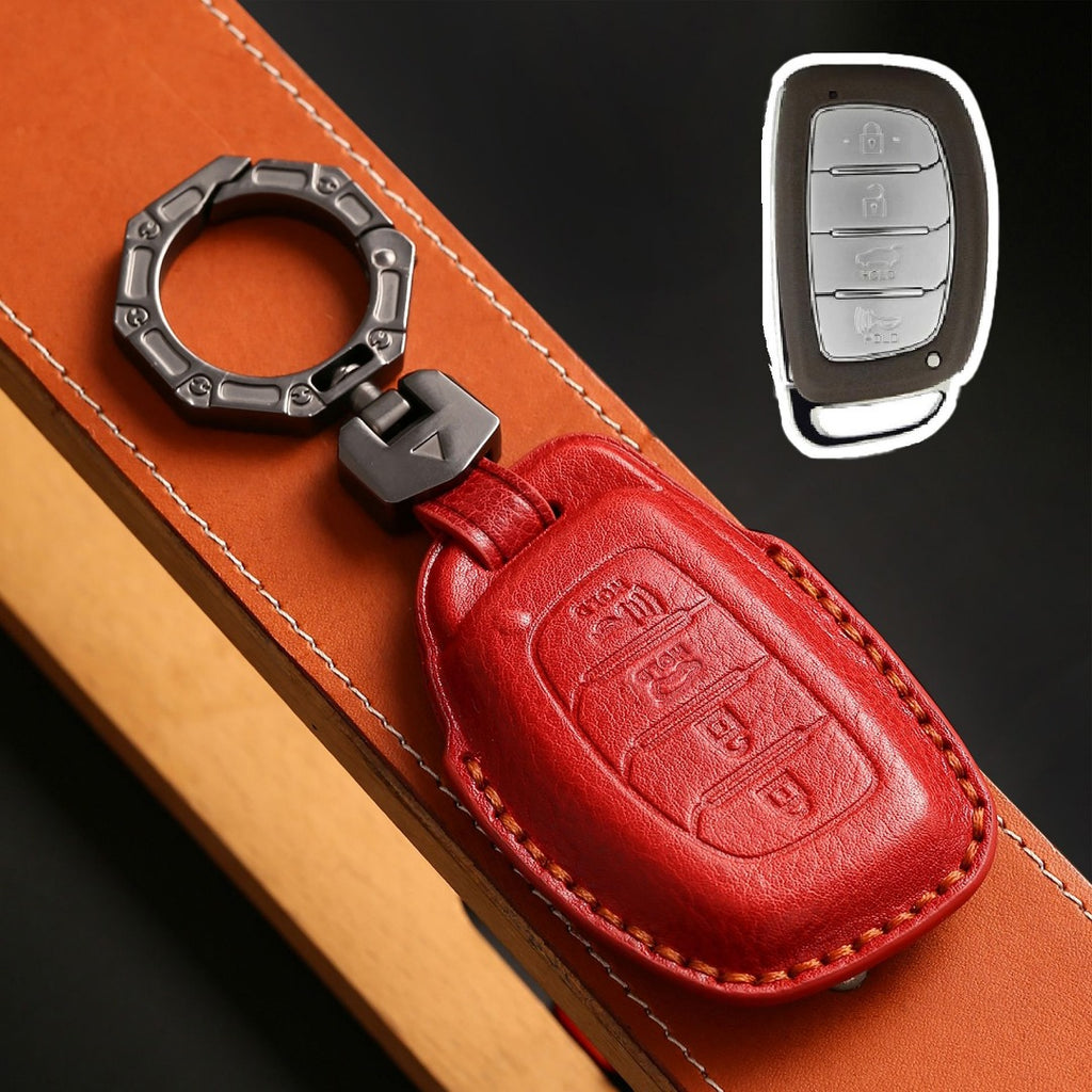 Carsine Hyundai Leather Car Key Cover 4 Button Red / 4 Button-B