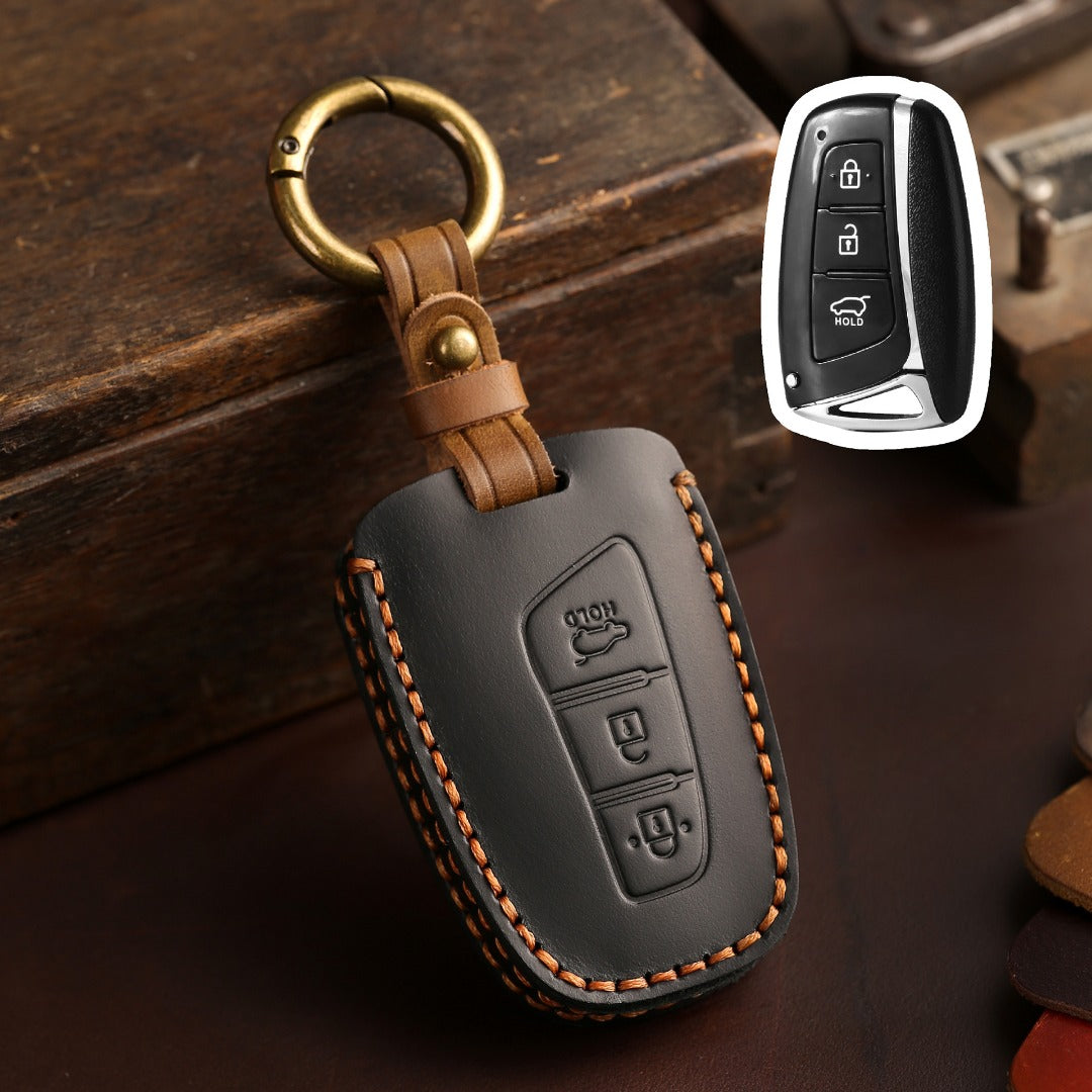 Carsine Hyundai IX45 Leather Car Key Cover 3,4 Button Black / 3 Button