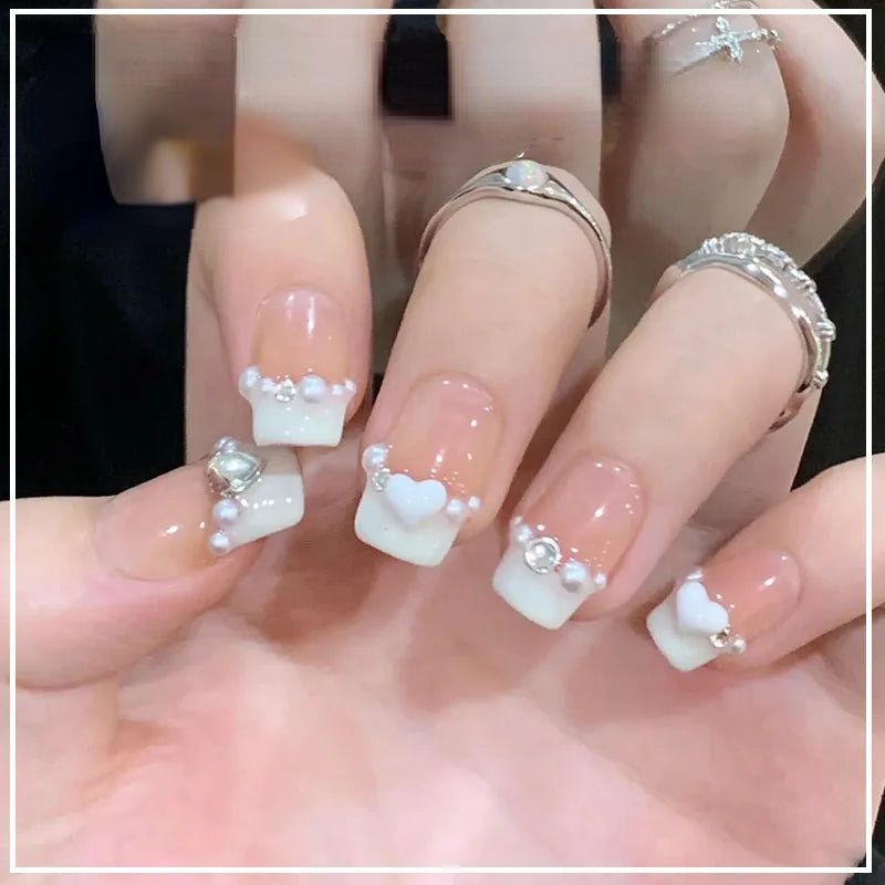 Carsine 24pcs Wearable Pink Press On Fake Nails Tips With Glue false nails design Butterfly Lovely Girl false nails With Wearing Tools H003 / 24pcs