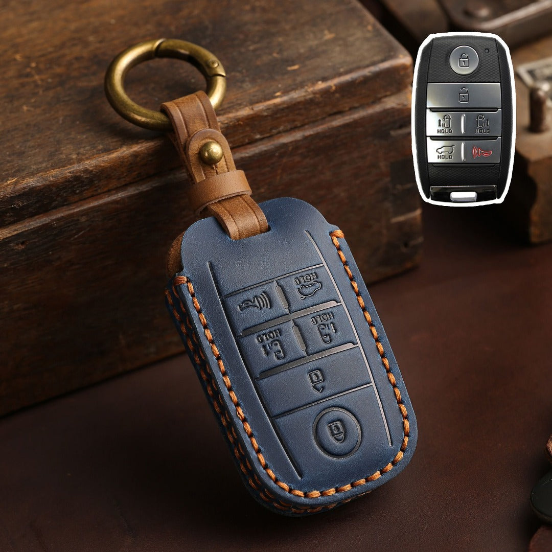 Kia Carnival MPV Leather Car Key Cover 6 Button