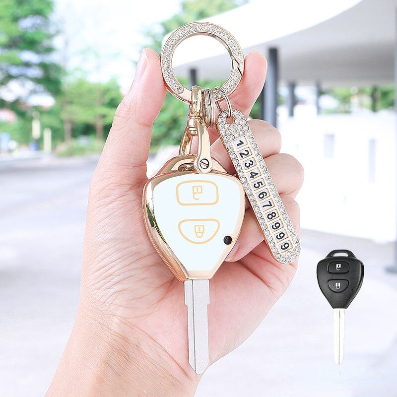 Carsine Toyota Car Key Case Golden Edge A / White / Key case + O chain