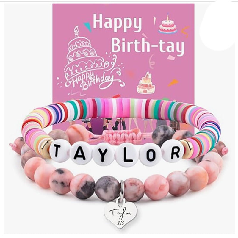 Carsine Taylor Birthday Gifts Bracelets Taylor Merch Taylor Bracelet and Birthday Card are the Best Birthday Gifts for Girls Women wife Daughter Pink