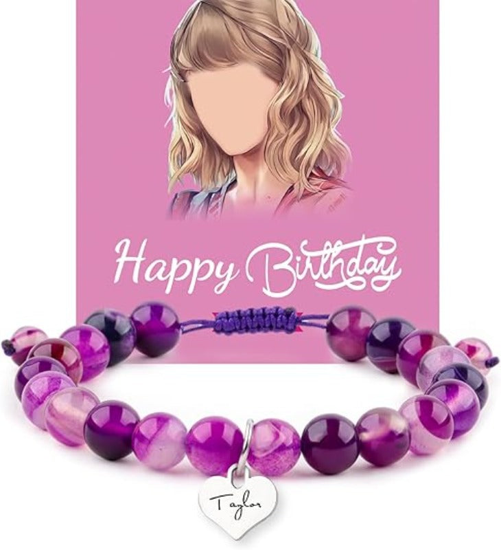 Carsine Taylor Birthday Gifts Bracelets Taylor Merch Bracelet Birthday Card Gifts for Girls Women wife Daughter Granddaughter Bestie Sister Purple