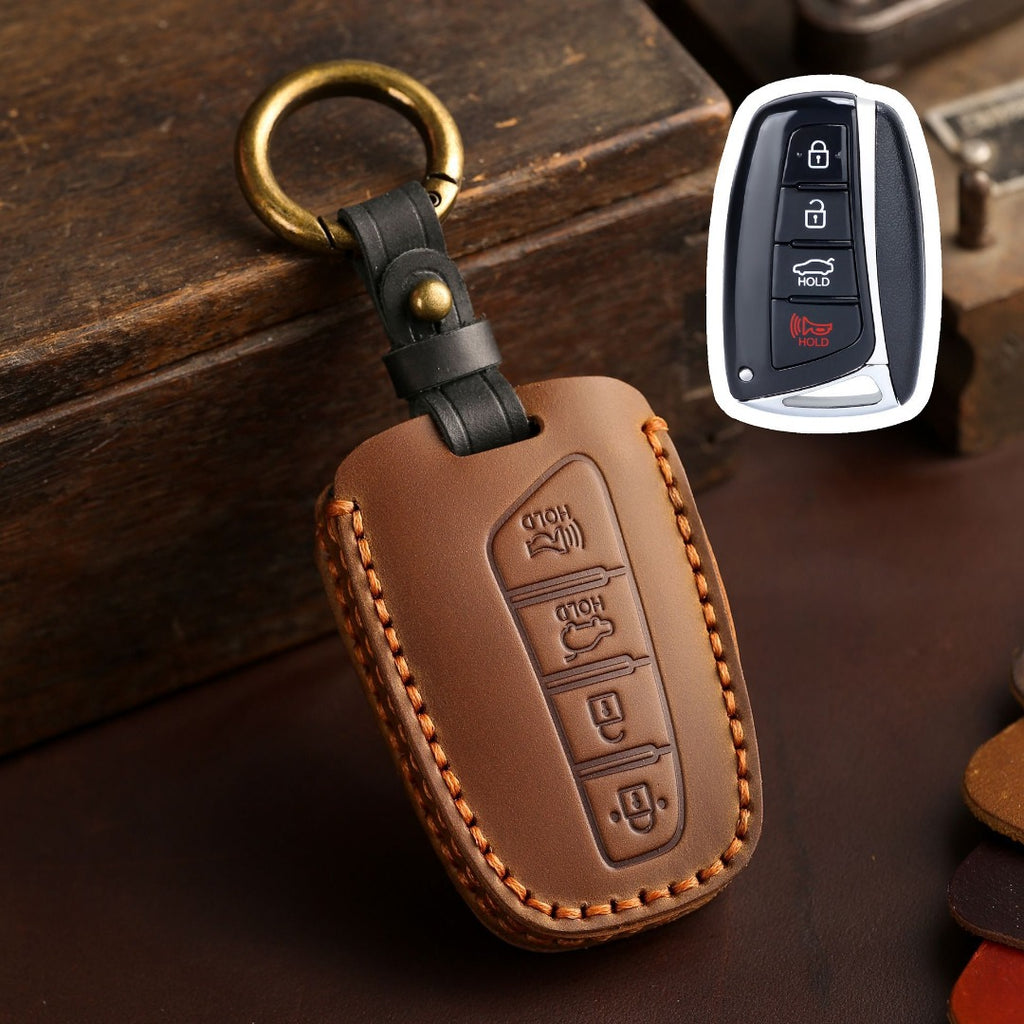 Carsine Hyundai IX45 Leather Car Key Cover 3,4 Button Brown / 4 Button