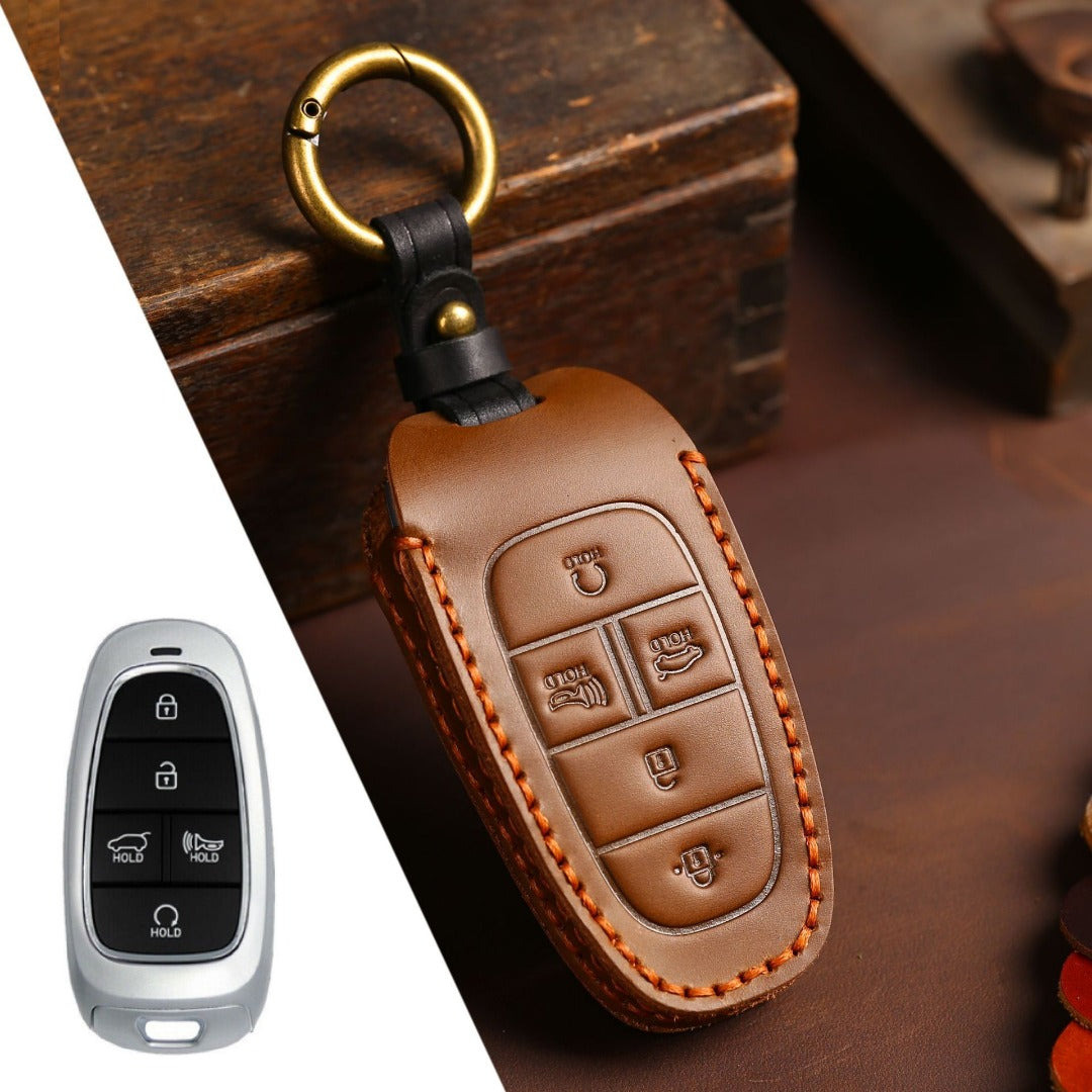 Carsine Hyundai STARIA SONATA Leather Car Key Cover 3,4,5,7 Button Brown / 5 Button