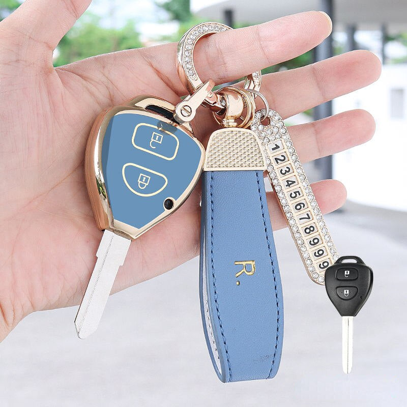 Carsine Toyota Car Key Case Golden Edge A / Grey / Key case + R chain