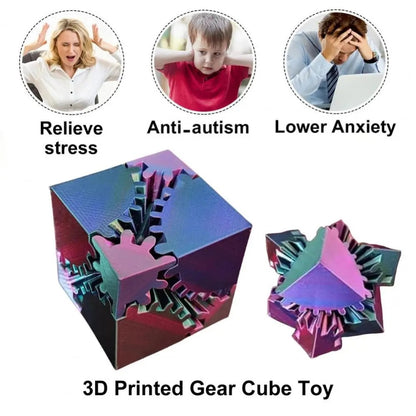 Gear Cube Fidget Toy 3D Printed Gear Cube Spin Toy Stress Cube Gear Toy for Stress and Anxiety Relief