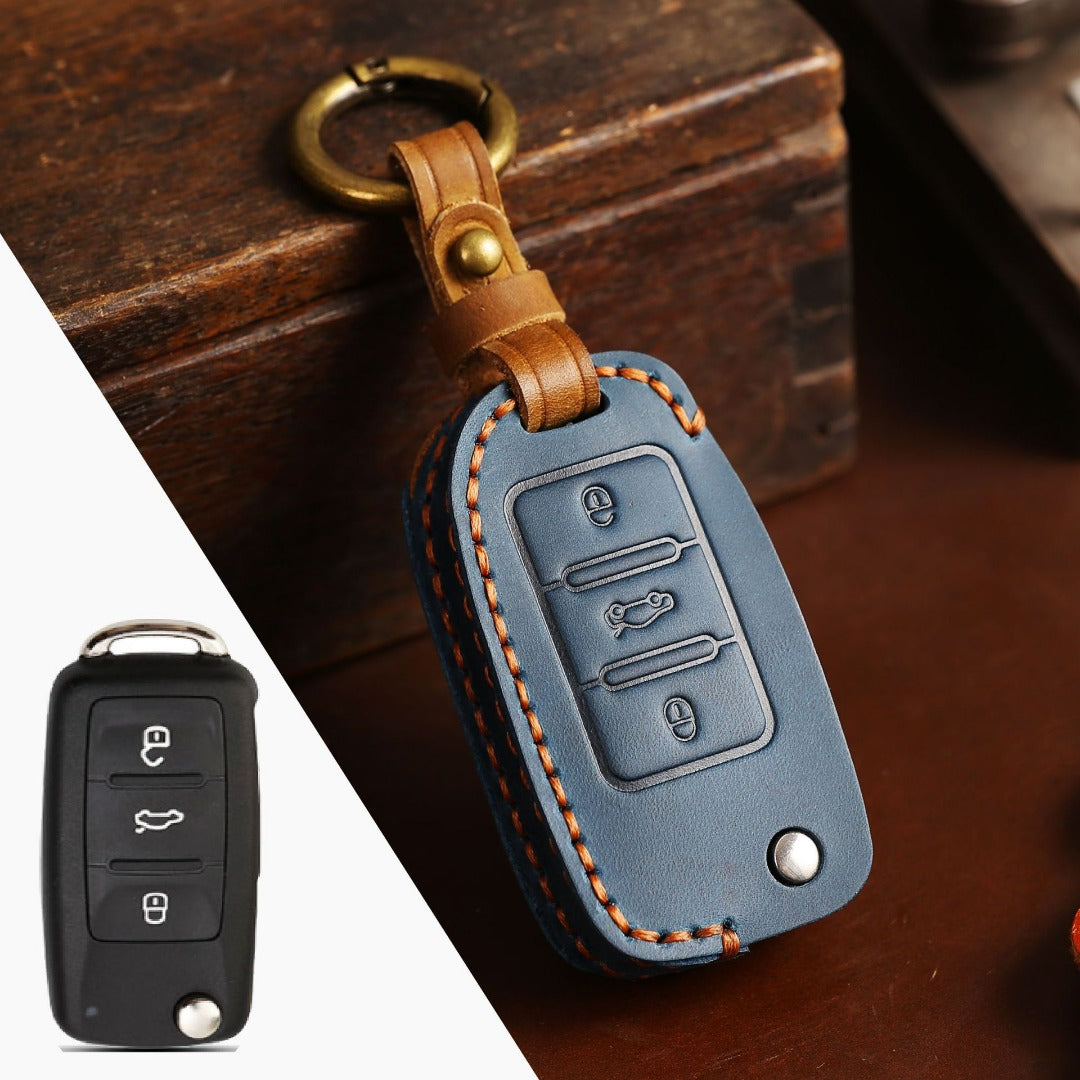 Volkswagen Magotan Lavida Folding Leather Car Key Cover 3 Button