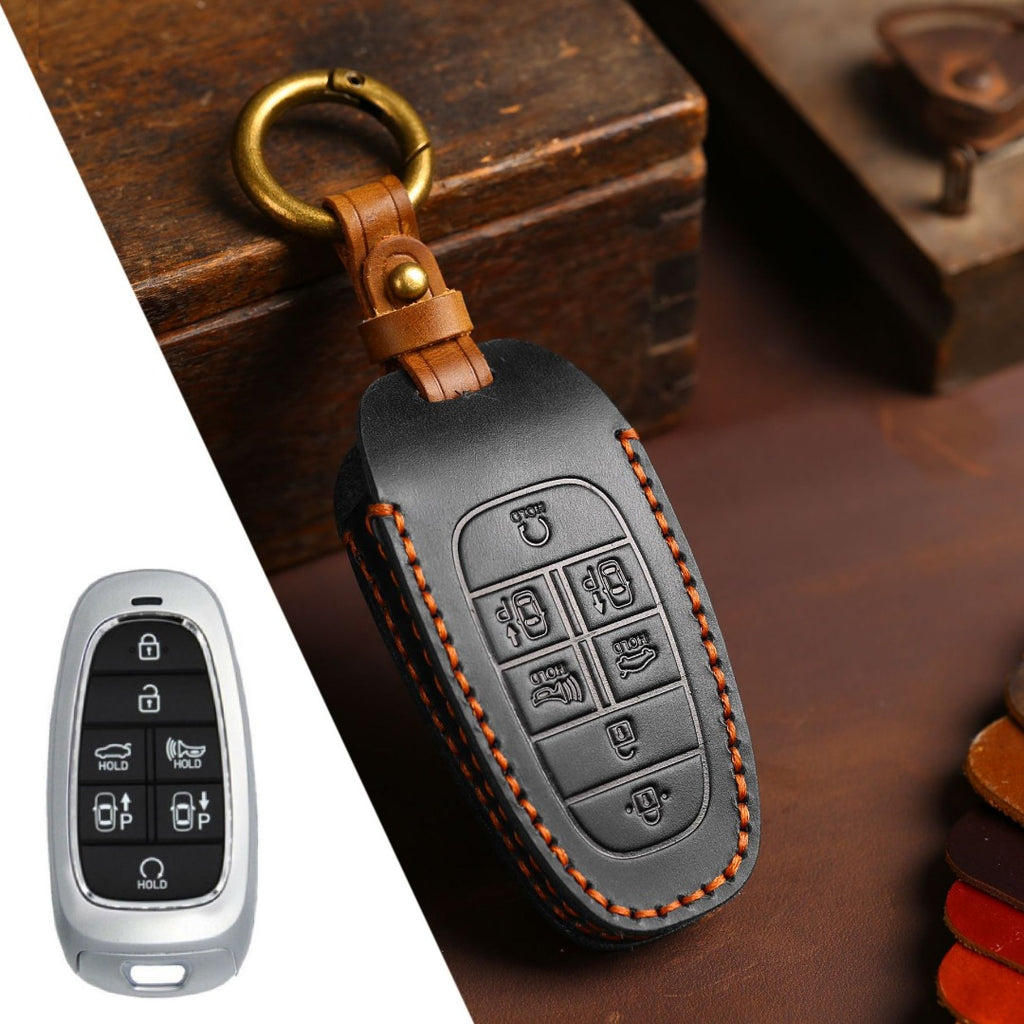Carsine Hyundai STARIA SONATA Leather Car Key Cover 3,4,5,7 Button Black / 7 Button