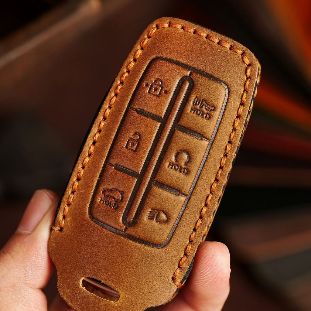 Autoschlüsselhülle aus Leder für Genesis GV70, GV80 und G90 (4, 6 oder 8 Tasten)