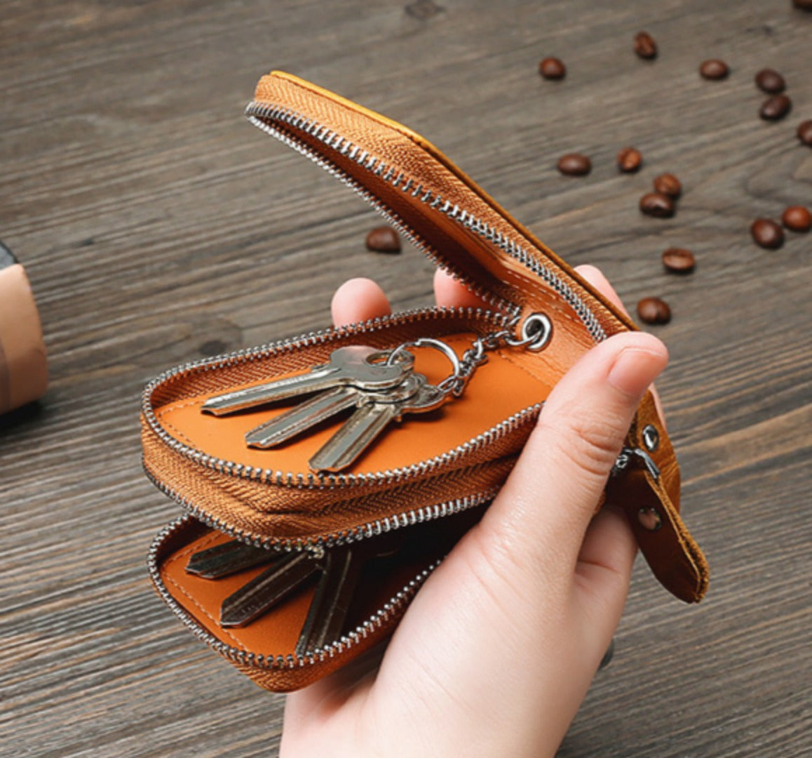 Universelle, doppellagige Autoschlüsseltasche aus Leder mit transparentem Fenster, passend für alle Modelle