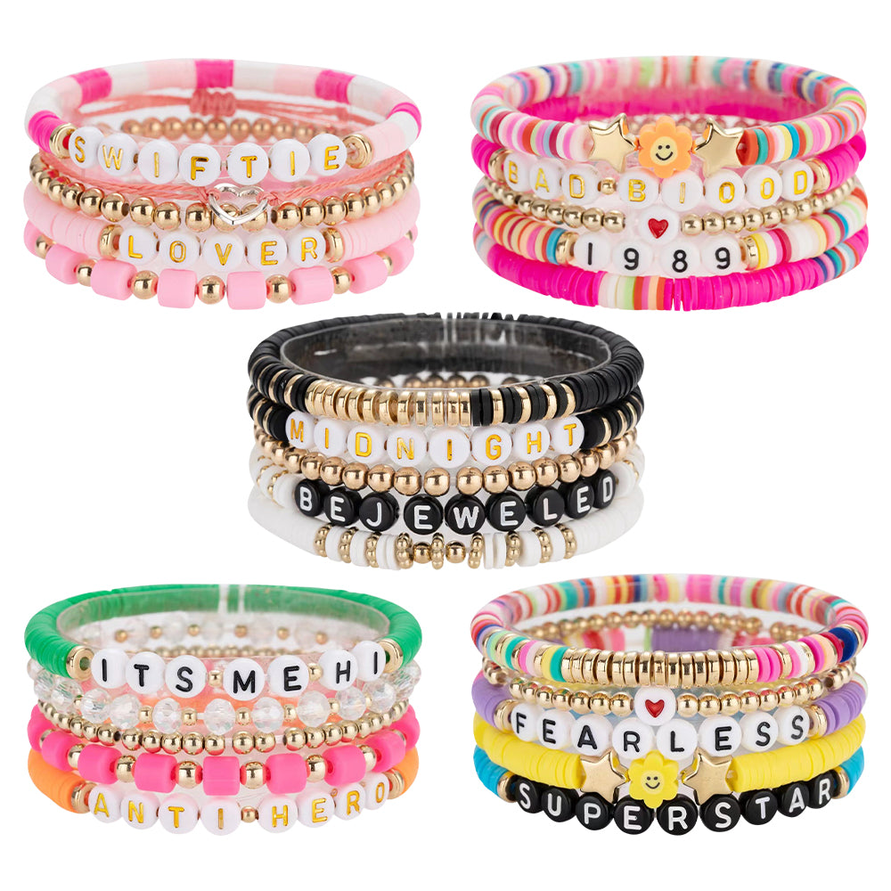 Carsine 25Pcs Taylor Swift Friendship Bracelets TS Album Inspired Bracelet Set Lover Fearless 1989 Speak Now Tour Bracelets Music Festival Bracelets 25 Pcs