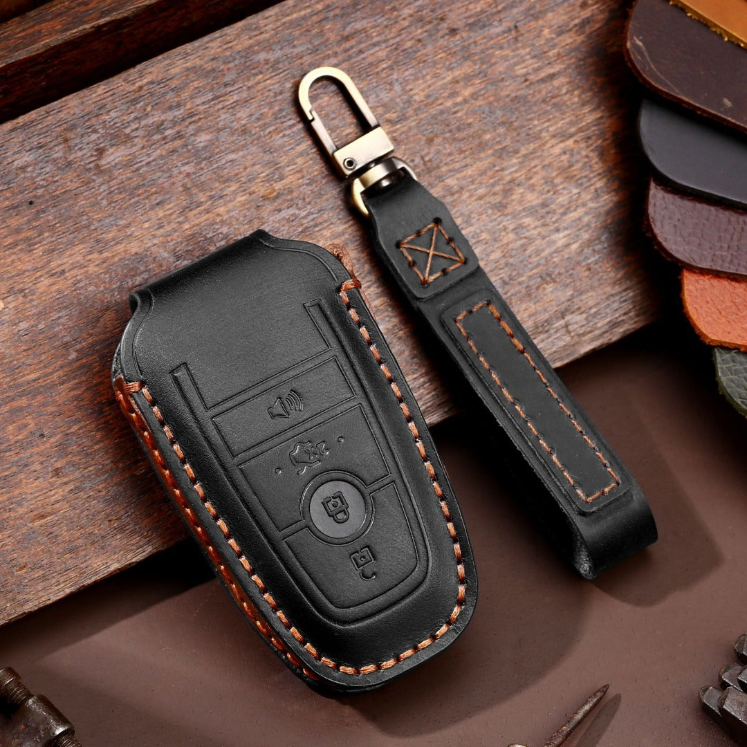 Ford Focus Explorer Kuga Sharp Aviator Lincoln Mondeo Edge F-150 Raptor Pickup Trucks Leather Car Key Cover 2,3,4,5 Button