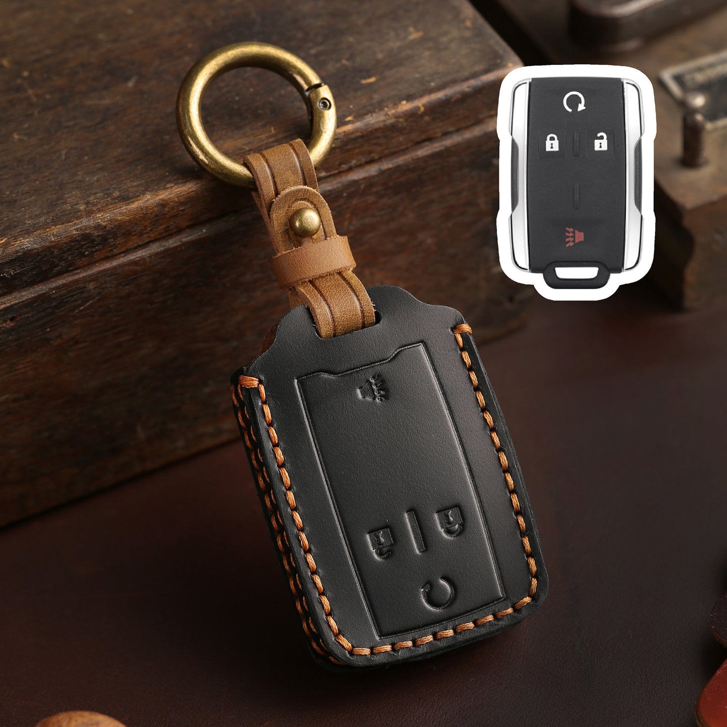 Chevrolet GMC Colorad Silverado Leather Car Key Cover 4,6 Button