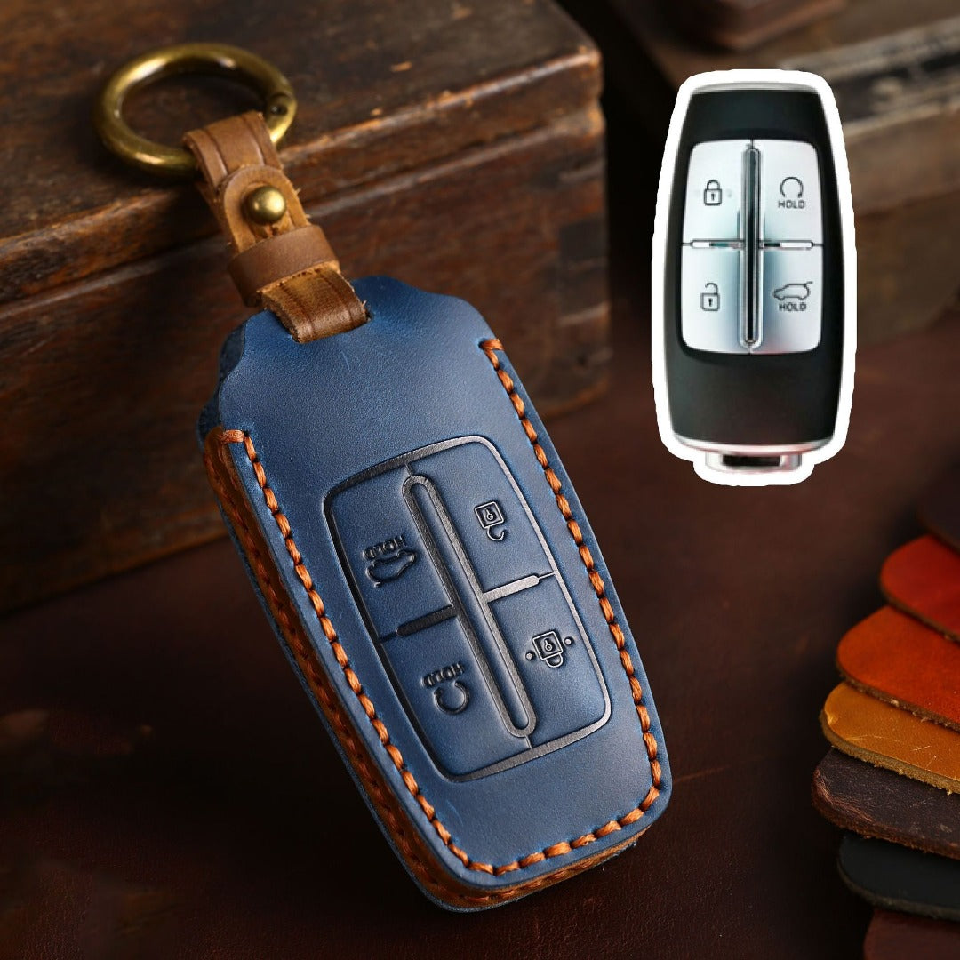 Genesis GV70 GV80 G90 Leather Car Key Cover 4,6,8 Button