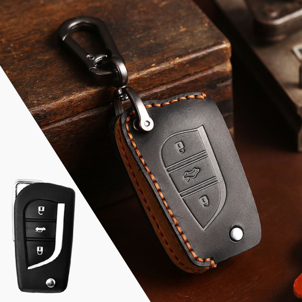 Carsine Toyota Leather Car Key Cover 3 Button Black / 3 Button