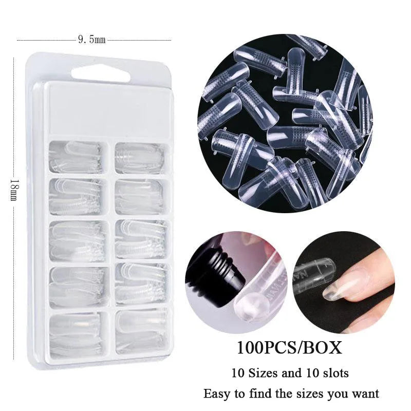 Carsine 100pcs/box Clear Transparent Seamless Fake Nails Full Coverage False Nails Tips Short T-shaped Full Sticker For Nails Manicures 6