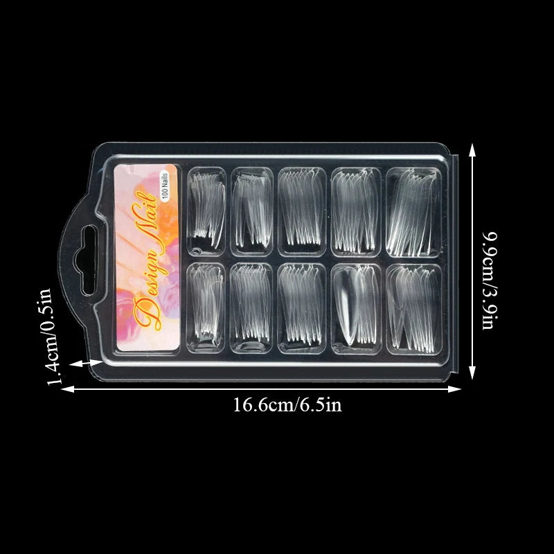 Carsine 100pcs/box Clear Transparent Seamless Fake Nails Full Coverage False Nails Tips Short T-shaped Full Sticker For Nails Manicures