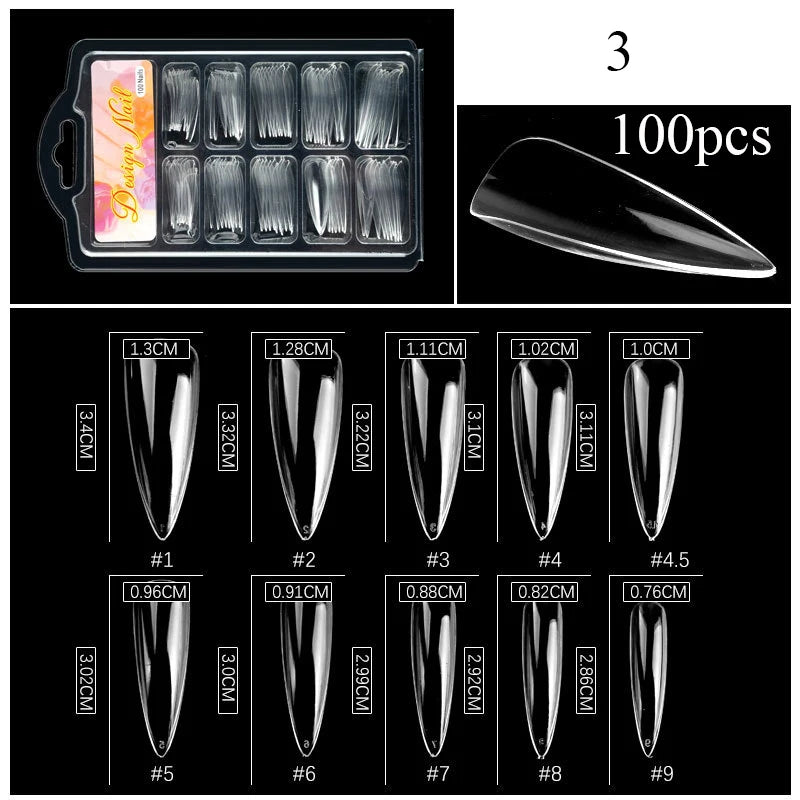 Carsine 100pcs/box Clear Transparent Seamless Fake Nails Full Coverage False Nails Tips Short T-shaped Full Sticker For Nails Manicures 3