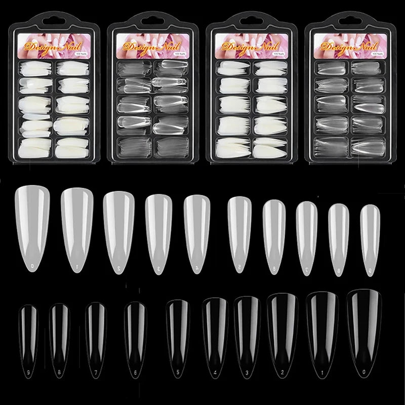 Carsine 100pcs/box Clear Transparent Seamless Fake Nails Full Coverage False Nails Tips Short T-shaped Full Sticker For Nails Manicures