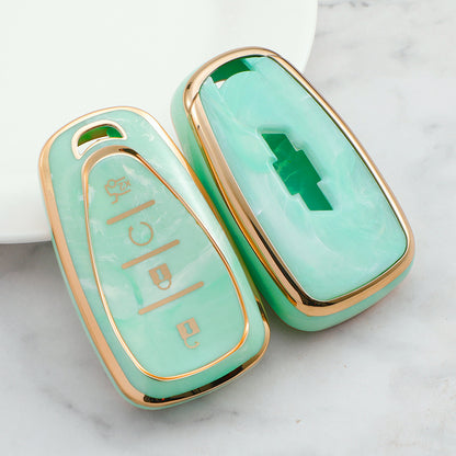 Carsine Chevrolet Car Key Case Gold Inlaid With Jade Green / Key case