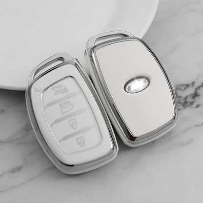 Carsine Hyundai Car Key Cover Silver Edge White / Key case