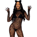 Carsine Black sexy long sleeve one-piece fishnet stockings closed crotch see-through Black / One Size