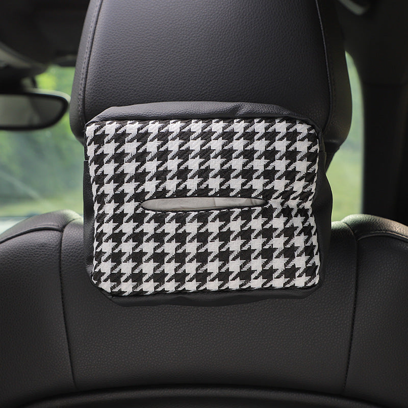 Carsine Houndstooth Car Tissue Box Black