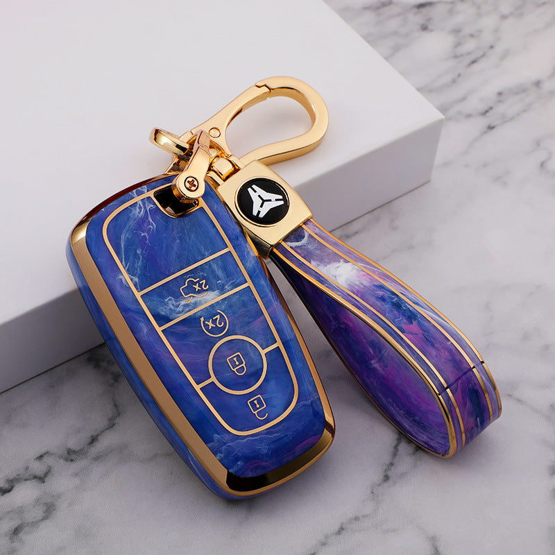 Carsine Ford Car Key Case Gold Inlaid With Jade Purple / Key case + strap