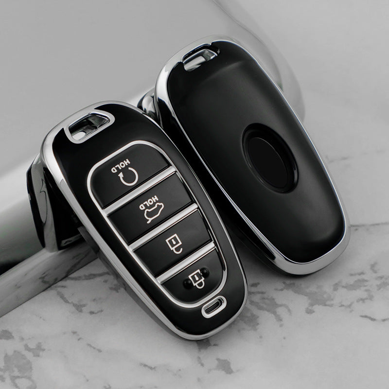 Carsine Hyundai Car Key Cover Silver Edge Black / Key case