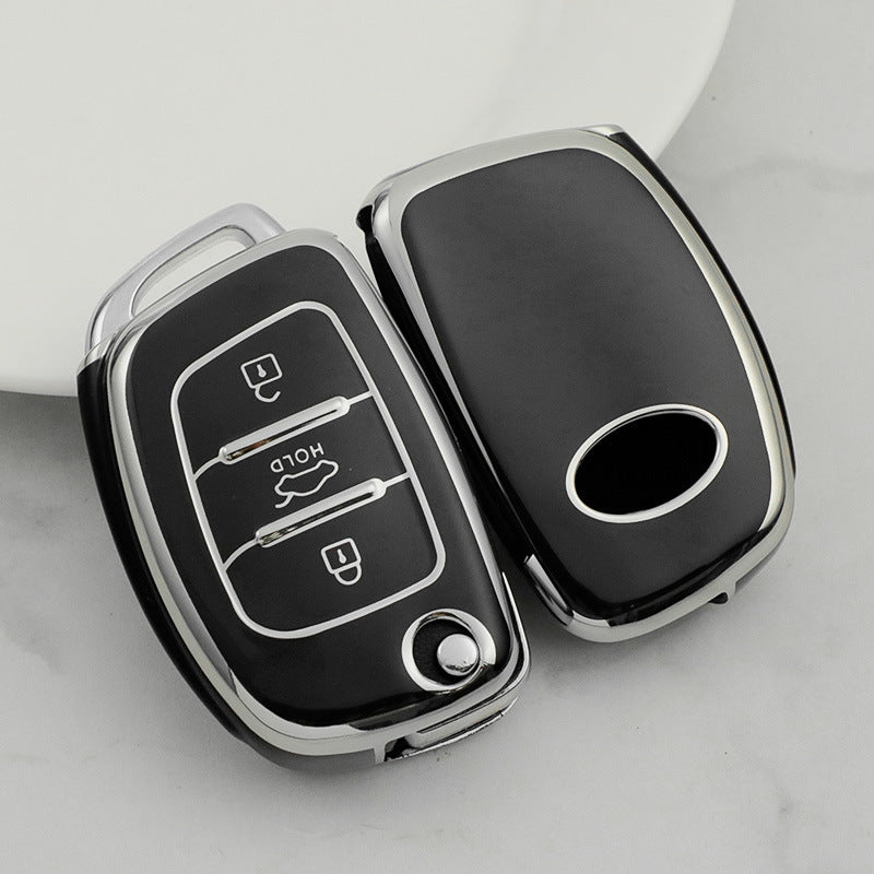 Carsine Hyundai Car Key Cover Silver Edge Black / Key case