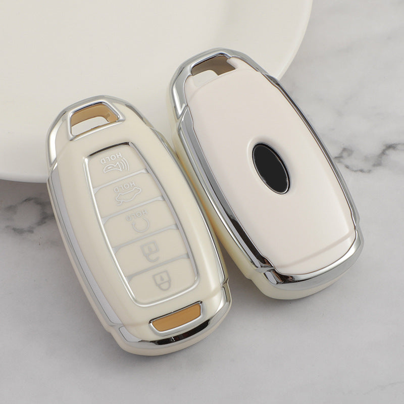 Carsine Hyundai Car Key Cover Silver Edge White / Key case