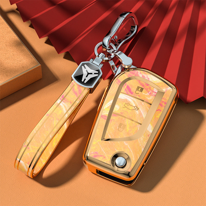 Carsine Toyota Car Key Case Gold Inlaid With Jade Yellow / Key case + strap