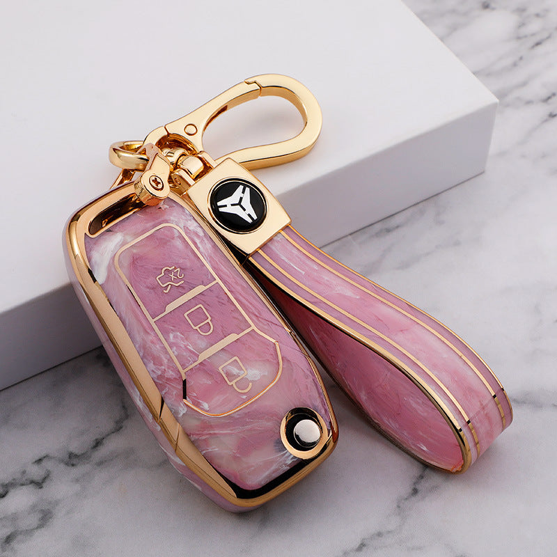 Carsine Ford Car Key Case Gold Inlaid With Jade Pink / Key case + strap