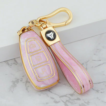 Carsine Ford Car Key Case Gold Inlaid With Jade Pink / Key case + strap