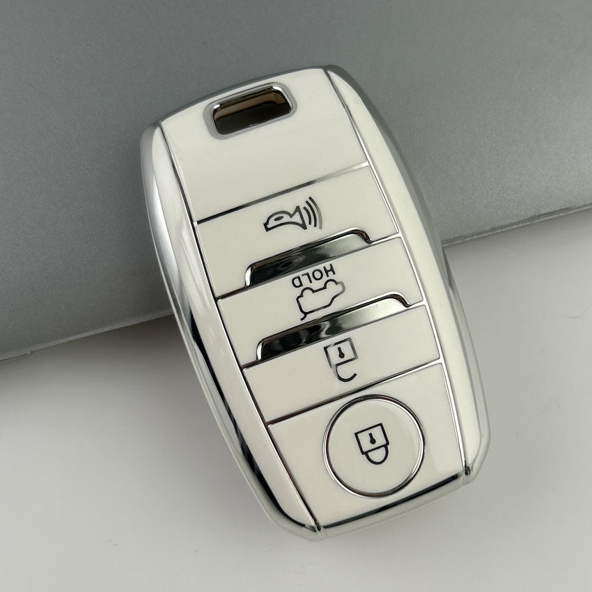 Carsine Kia Car Key Cover Silver Edge White / Key case