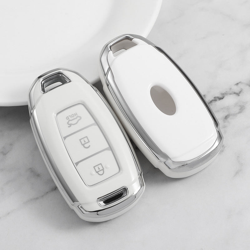 Carsine Hyundai Car Key Cover Silver Edge White / Key case