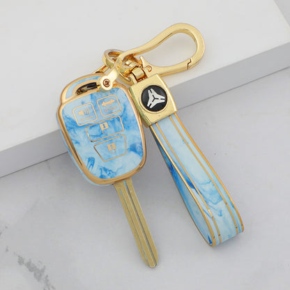 Carsine Toyota Car Key Case Gold Inlaid With Jade Blue / Key case + strap