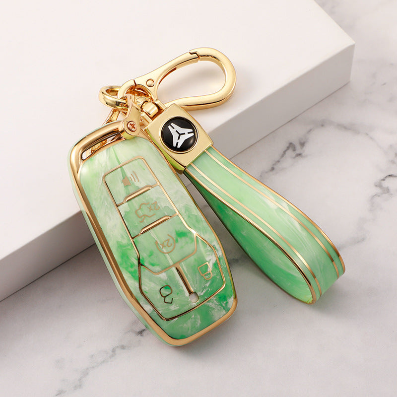 Carsine Ford Car Key Case Gold Inlaid With Jade Green / Key case + strap