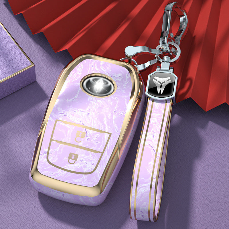 Carsine Toyota Car Key Case Gold Inlaid With Jade Pink / Key case + strap