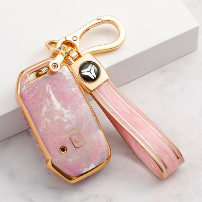 Carsine Kia Car Key Case Gold Inlaid With Jade Pink / Key case + strap