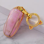 Carsine Tesla Car Key Case Gold Inlaid With Jade Pink / Key case + O chain