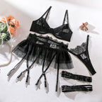 Durchsichtiges sexy Dessous 4-teiliges Set mit Tutu-Rock