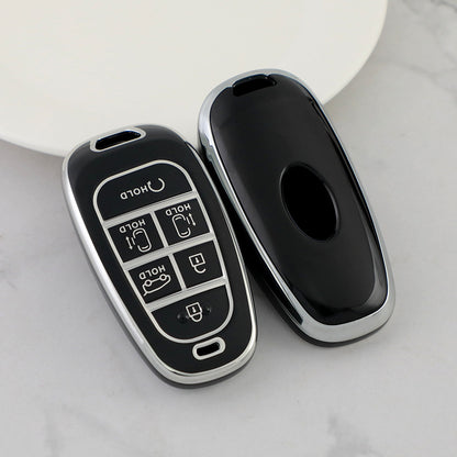 Carsine Hyundai Car Key Cover Silver Edge Black / Key case